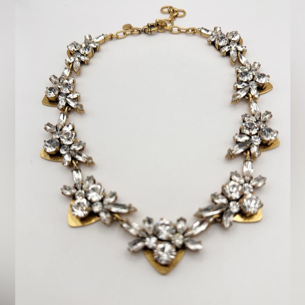 J. Crew Crystal Floral Statement Necklace Gold Brass Plated Jewelry